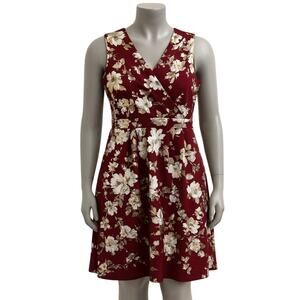 Enfocus Studio Dress Size 14 Burgundy Gold Silver Metallic Fit Flare V Neck Glam